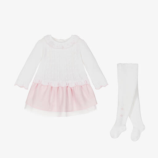 Pretty Originals-Baby Girls White & Pink Cotton Dress Set | Childrensalon Outlet