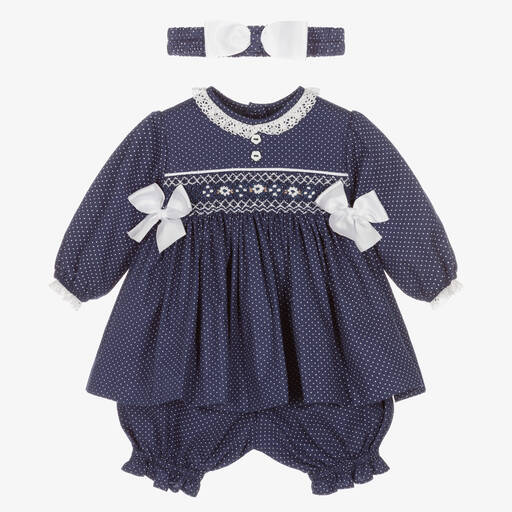 Pretty Originals-Blue Smocked Cotton Dress Set | Childrensalon Outlet