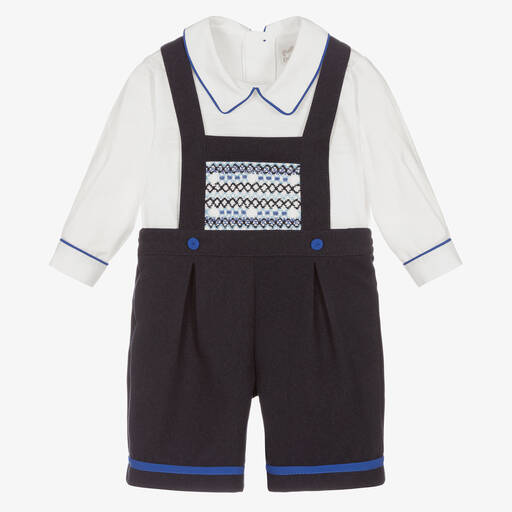 Pretty Originals-Blaues, gesmoktes Latzhosen-Set  | Childrensalon Outlet