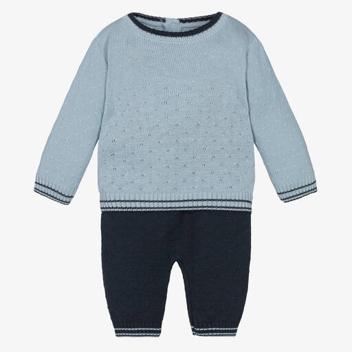 Pretty Originals-Boys Blue Cotton Knit Trousers Set  | Childrensalon Outlet