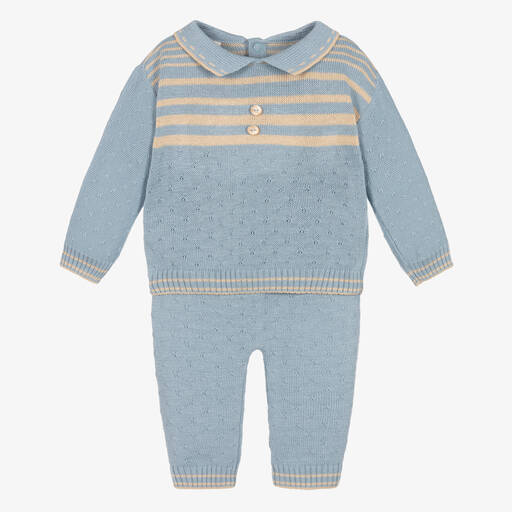 Pretty Originals-Boys Blue Cotton Knit Trousers Set  | Childrensalon Outlet