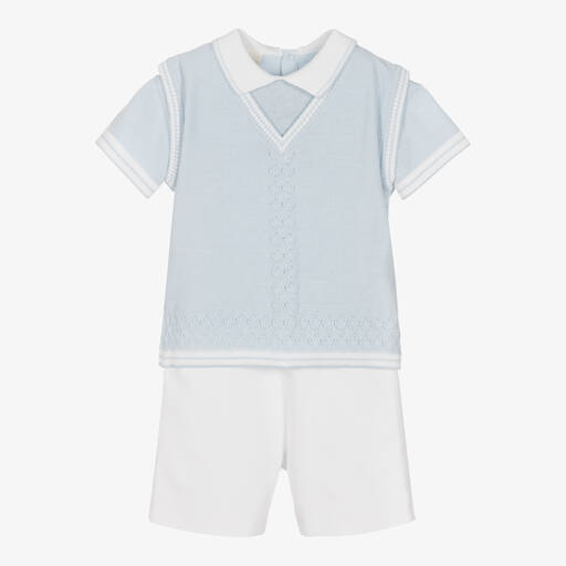 Pretty Originals-Boys Blue & White Cotton Shorts Set | Childrensalon Outlet