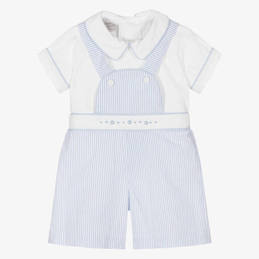 Pretty Originals-Boys Blue & White Striped Dungaree Set | Childrensalon Outlet