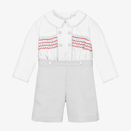 Pretty Originals-Boys Grey & White Buster Set | Childrensalon Outlet