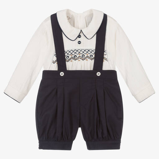 Pretty Originals-Boys Ivory & Blue Cotton Shorts Set | Childrensalon Outlet