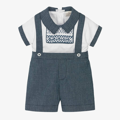 Pretty Originals-Boys Navy Blue Smocked Shorts Set | Childrensalon Outlet