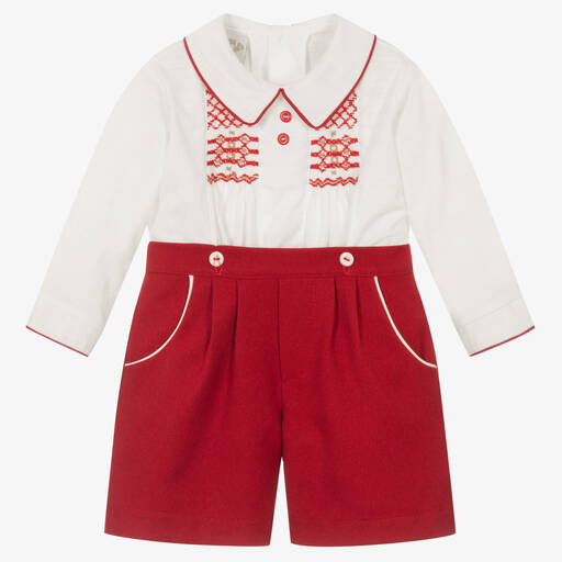 Pretty Originals-Ensemble short smocké rouge ivoire | Childrensalon Outlet