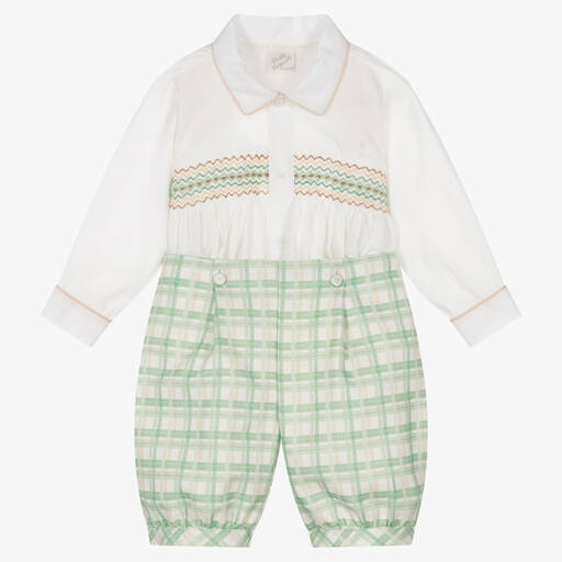 Pretty Originals-Ensemble short vert smocké garçon | Childrensalon Outlet