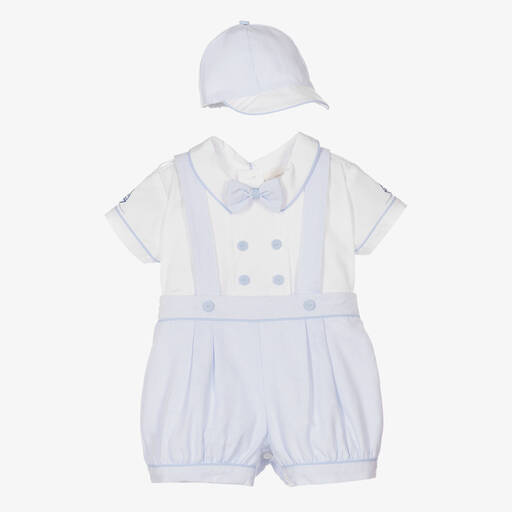 Pretty Originals-Boys White & Blue Stripe Shorts Set | Childrensalon Outlet