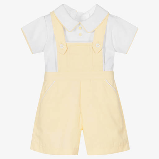 Pretty Originals-Белая рубашка и желтый полукомбинезон из хлопка | Childrensalon Outlet