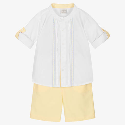 Pretty Originals-Ensemble short coton blanc et jaune | Childrensalon Outlet