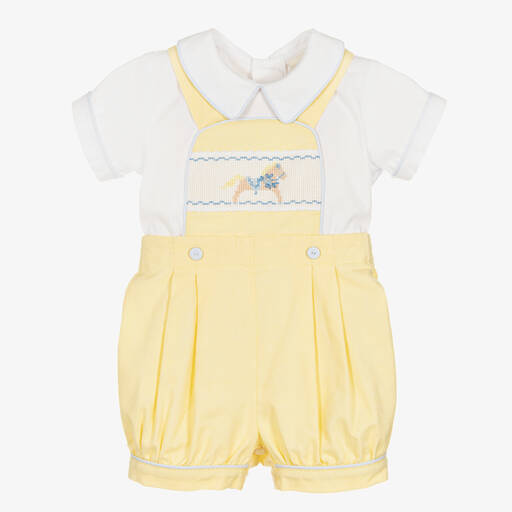 Pretty Originals-طقم دانغريز قطن لون أصفر للأولاد | Childrensalon Outlet