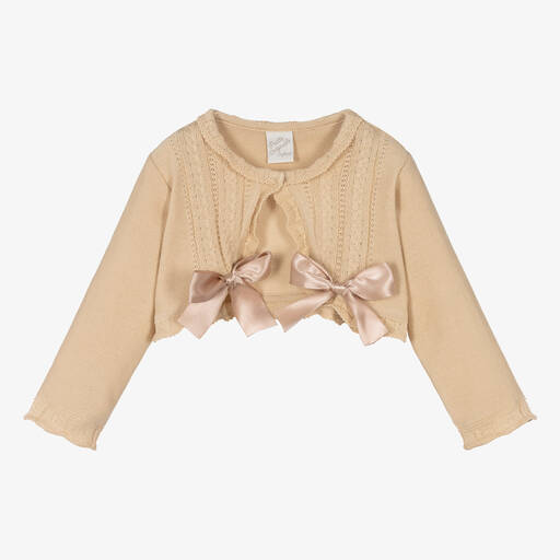 Pretty Originals-Girls Beige Cotton Knit Cardigan | Childrensalon Outlet