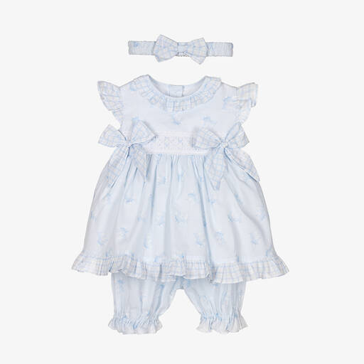 Pretty Originals-Girls Blue Cotton Dress Set | Childrensalon Outlet