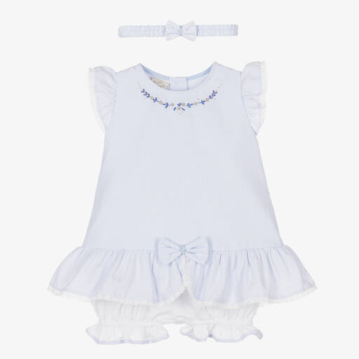 Pretty Originals-Ensemble robe coton bleu rayé fille | Childrensalon Outlet