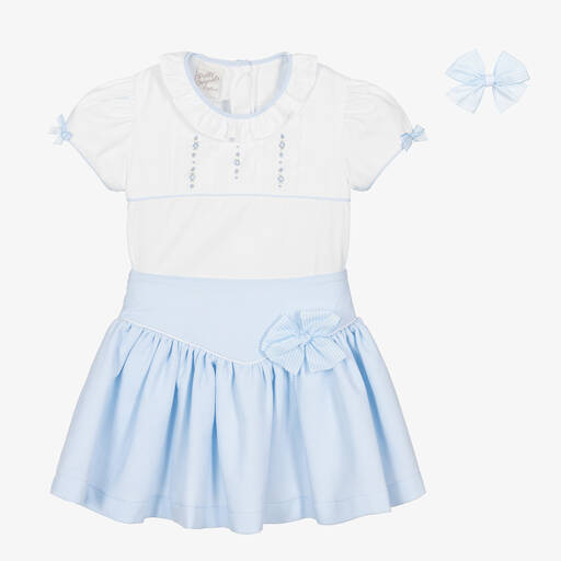 Pretty Originals-طقم تنورة مزيج قطن لون أزرق وأبيض | Childrensalon Outlet