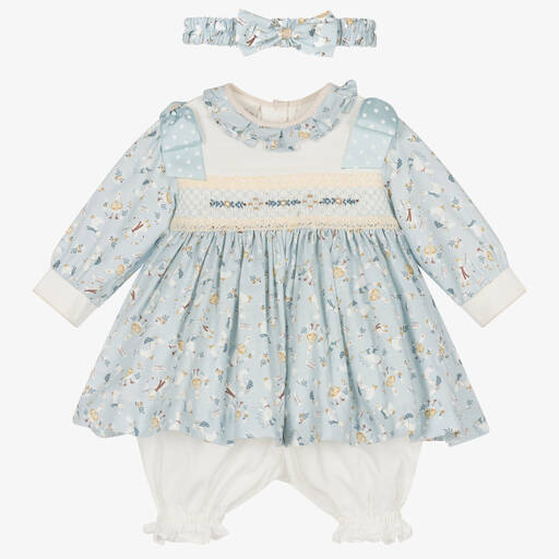 Pretty Originals-Ensemble robe bleue en coton fille | Childrensalon Outlet