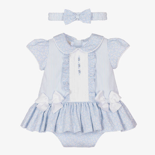 Pretty Originals-Girls Blue Floral Cotton Dress Set | Childrensalon Outlet