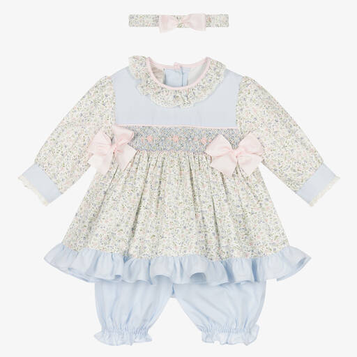 Pretty Originals-Girls Blue Floral Smocked Dress Set | Childrensalon Outlet