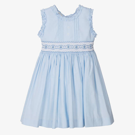 Pretty Originals-Голубое хлопковое платье со сборками ручной работы | Childrensalon Outlet
