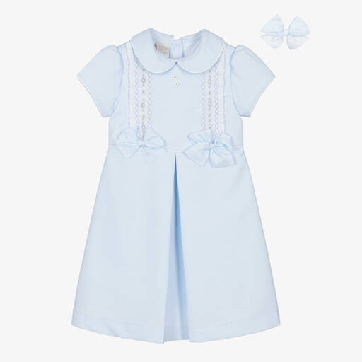 Pretty Originals-Girls Blue Hand-Smocked Cotton Dress Set | Childrensalon Outlet