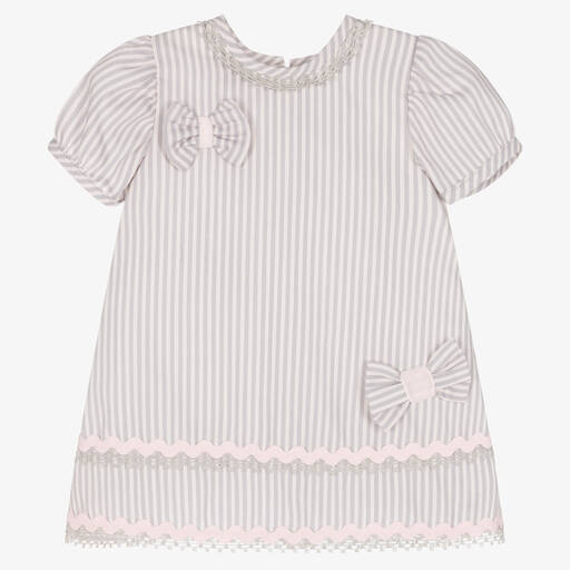Pretty Originals-Girls Grey & Pink Striped Dress Set  | Childrensalon Outlet