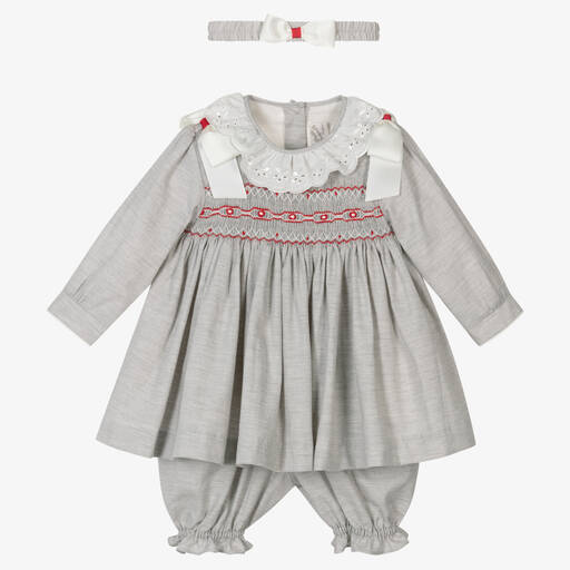 Pretty Originals-Girls Grey Smocked Dress Set | Childrensalon Outlet