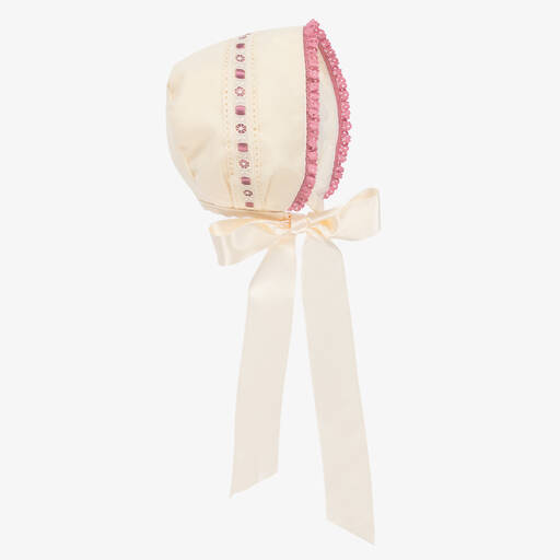 Pretty Originals-Girls Ivory & Pink Bonnet | Childrensalon Outlet
