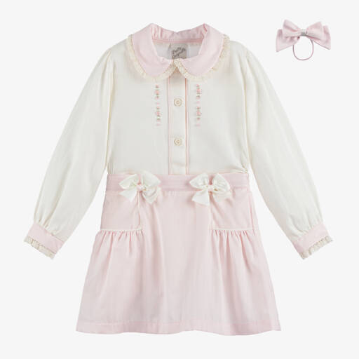Pretty Originals-Girls Ivory & Pink Bow Outfit | Childrensalon Outlet