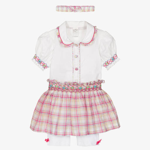 Pretty Originals-Girls Ivory & Pink Cotton Skirt Sets | Childrensalon Outlet