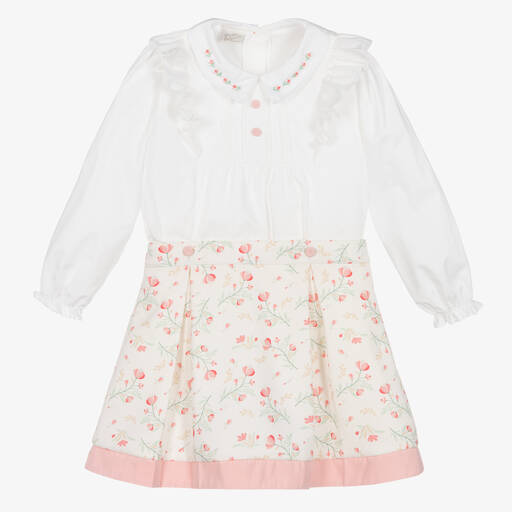 Pretty Originals-Girls Ivory & Pink Floral Skirt Set | Childrensalon Outlet