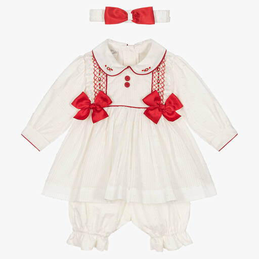 Pretty Originals-Girls Ivory & Red Smocked Dress Set | Childrensalon Outlet