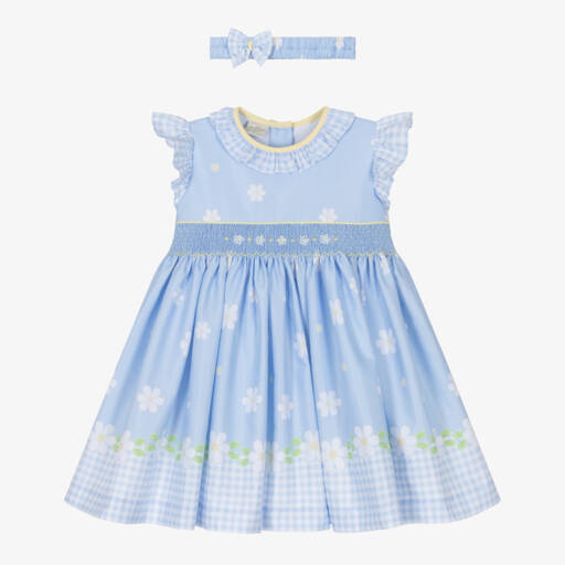 Pretty Originals-Girls Pale Blue Daisy Print Dress & Headband Set | Childrensalon Outlet