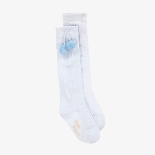 Pretty Originals-Girls Pale Blue Pom-Pom Cotton Socks | Childrensalon Outlet