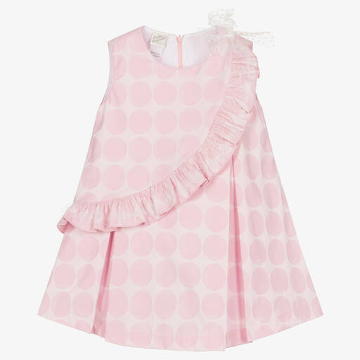 Pretty Originals-Girls Pale Pink Polka Dot Cotton Dress  | Childrensalon Outlet