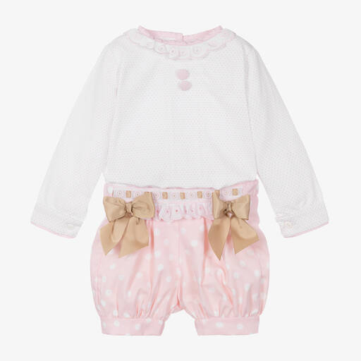 Pretty Originals-Girls Pale Pink Polka Dot Shorts Set | Childrensalon Outlet