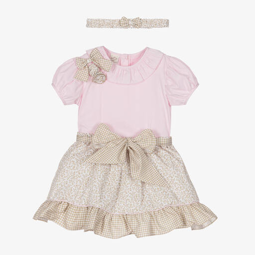 Pretty Originals-Girls Pink & Beige Skirt Set | Childrensalon Outlet