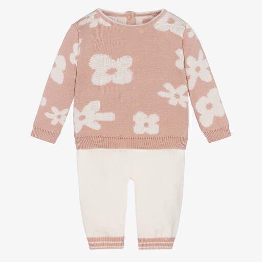 Pretty Originals-Girls Pink Cotton Knit Trousers Set  | Childrensalon Outlet