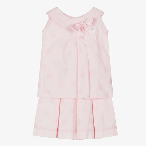 Pretty Originals-Girls Pink Cotton Polka Dot Skirt Set | Childrensalon Outlet