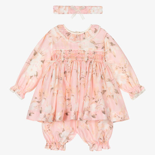 Pretty Originals-Girls Pink Floral Print Chiffon Dress Set | Childrensalon Outlet