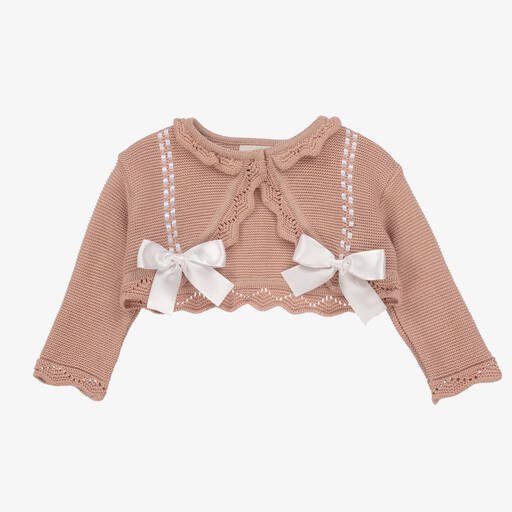 Pretty Originals-Girls Pink Knit & White Bow Cardigan | Childrensalon Outlet