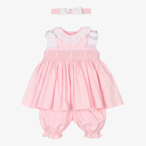 Pretty Originals-Girls Pink Smocked Dress Set | Childrensalon Outlet