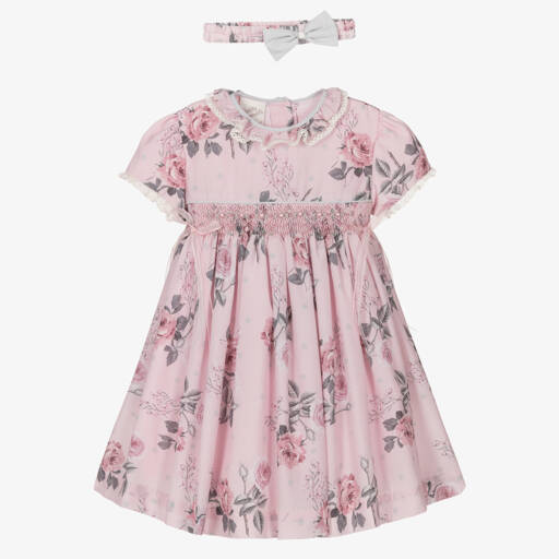 Pretty Originals-Girls Pink Smocked Floral Ensemble | Childrensalon Outlet