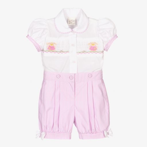 Pretty Originals-Girls Pink Smocked Shorts Set | Childrensalon Outlet