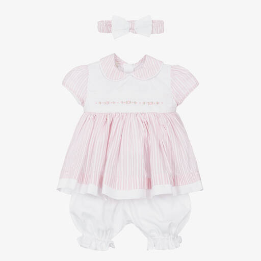 Pretty Originals-Girls Pink Striped Cotton Dress Set | Childrensalon Outlet