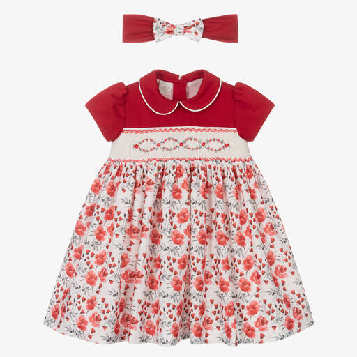 Pretty Originals-Rotes gesmoktes Blumenkleid-Set | Childrensalon Outlet