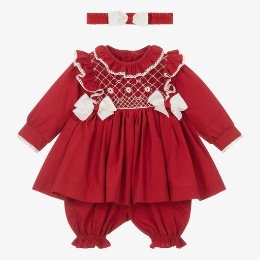 Pretty Originals-طقم فستان سموكينغ مزيج قطن لون أحمر | Childrensalon Outlet