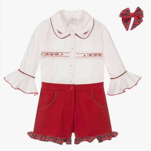 Pretty Originals-Handgesmoktes Top & Shorts Set Rot | Childrensalon Outlet