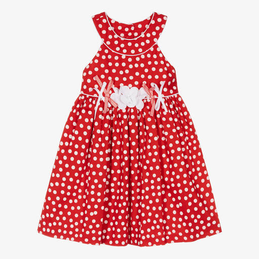 Pretty Originals-Girls Red & White Cotton Polka Dot Dress | Childrensalon Outlet
