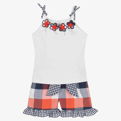 Pretty Originals-Girls Red & White Tartan Short Set  | Childrensalon Outlet